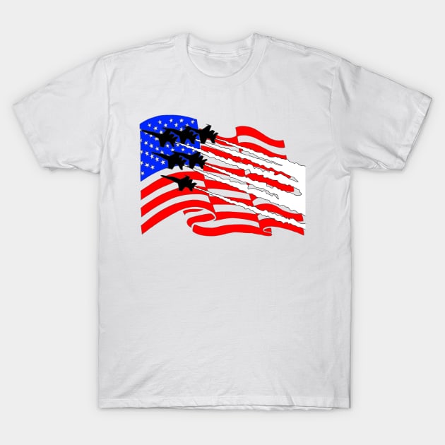 F18 Hornets flyover American Flag V3 T-Shirt by Joseph Baker